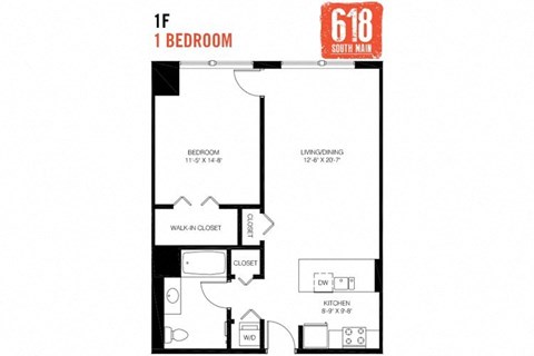 One Bedroom 1 Bath 785 sq. ft.